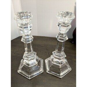 Tiffany & Co. Plymouth Lead Crystal Taper Candle Sticks 8" Germany crack in 1